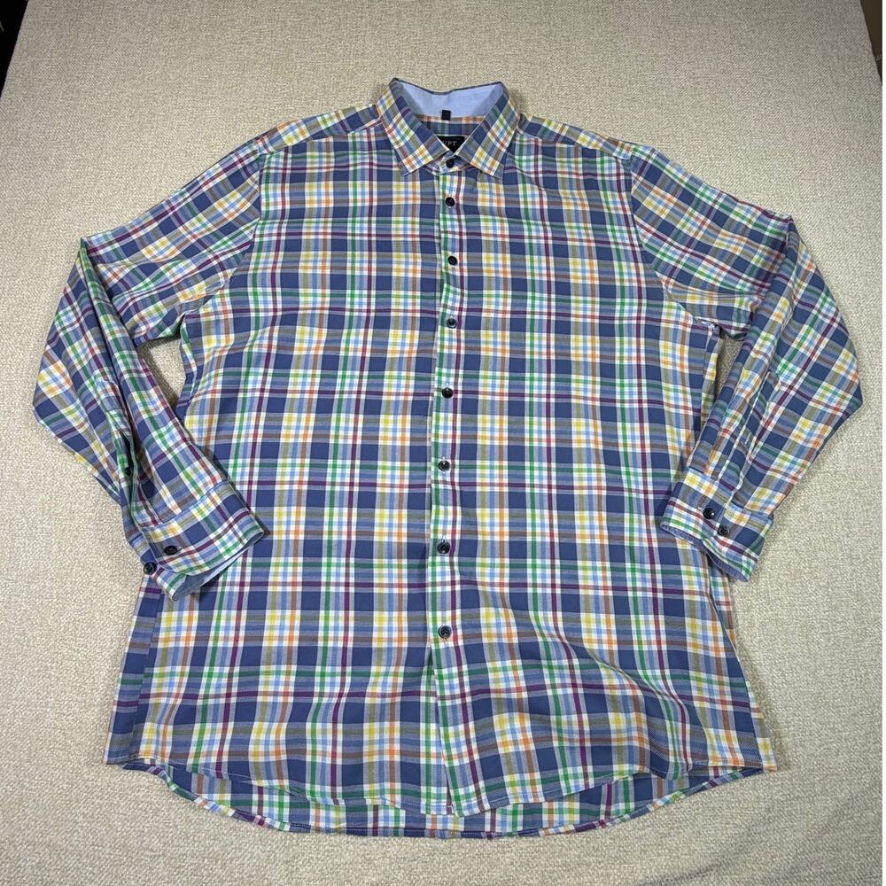 Haupt Men's XL Multicolor Check Modern Fit Long Sleeve Button Front Shirt Dress